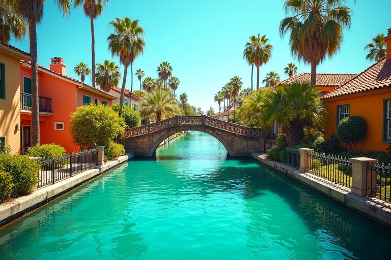 Venice Canals colorful bridges auto glass service area