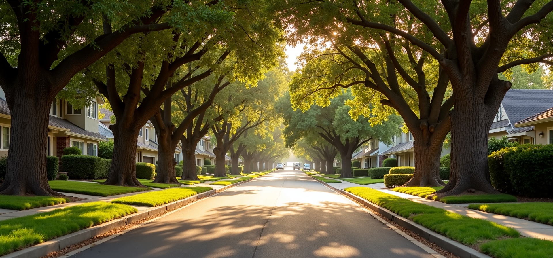 Studio City tree-lined suburban street auto glass service area
