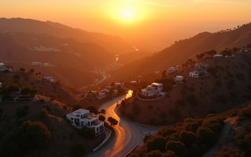 Hollywood Hills aerial view auto glass service area