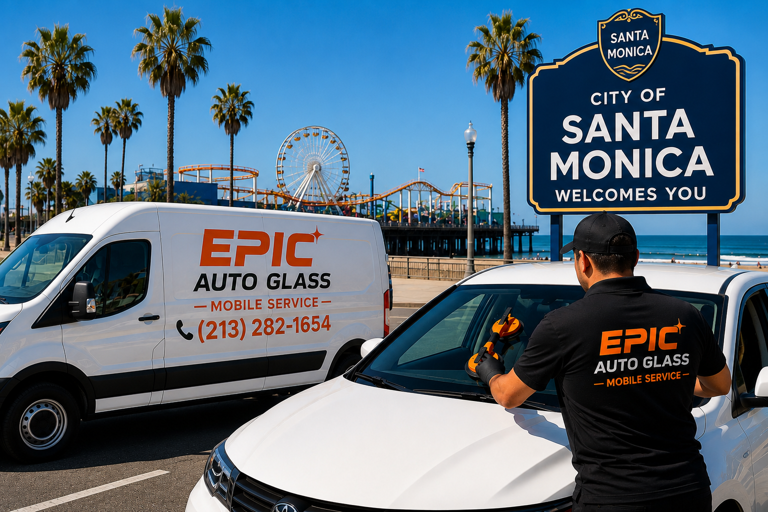 Santa Monica coastline aerial view mobile auto glass service